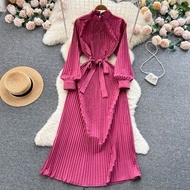 NJ Jameela Gamis Plisket Maxi Wanita Muslim Gaun Dress Korean Style
