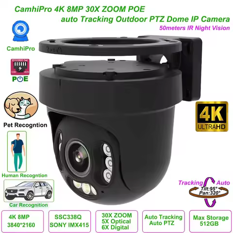 Camhipro 30X ZOOM 4K 8MP Wifi POE Auto Tracking IP Camera PTZ Speed Dome IP Camera outdoor ONVIF SD 