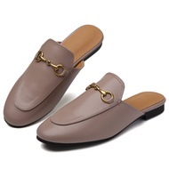 Buckle Mules for Women Flats Round Toe Mule Backless Slides Slip On Loafer Shoes