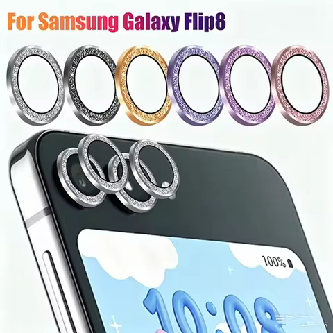 Back Camera Lens Tempered Glass For Samsung Galaxy Z Flip 7 Flip 6 Flip 5 5G Glitter Diamond Metal L