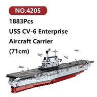✨USS CV-6 Enterprise Aircraft Carrier Building Blocks 1883 Pcs Forange Ship Bricks Toy Set