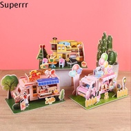 SUPERRR กระดาษแข็งบอร์ดบอร์ด ห้องปริศนาบ้านตุ๊กตาแบบทำมือ ร้านขายไอศกรีม การ์ตูนลายการ์ตูน ห้องปริศน