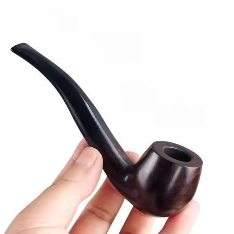 9mm Black Beech Wood Large Bent Smoking Pipe Portable Detachable Filter Core Solid Wood Dry Smoking 