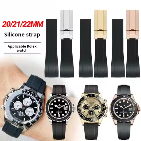 20mm 21mm 22mm For Rolex Daytona Gmt Oyster Tudor Black bay Omega Watchband Rubber Fold Buckle Watch