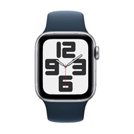 Apple Watch SE(2023) GPS版 40mm(S/M)銀色鋁金屬錶殼配風暴藍色運動錶帶(MRE13TA/A)
