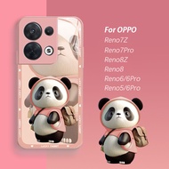 เคส OPPO Reno8Z 5G Reno7Z Reno6Pro แก้วกระเป๋าเป้สะพายหลังเคสโทรศัพท์ Reno5แพนด้ากล้องป้องกัน OPPO Reno8T A78 A77