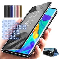 Mirror Flip Case For Xiaomi Mi 12T 12T Pro Mi 11T 11T Pro Mi 11 Lite Mi 12 Lite Mi 11 Mi 11 Pro Mi 12 Pro , Mirror Surface Case Clear View Mirror Flip Leather Stand Phone Cover