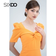 Đầm cam tay phồng dáng bút chì thời trang SIXDO (Light Orange Midi Woven Dress)