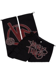 Y2K men's rhinestone patterned paid pants, oversized black pants, Harajuku hip-hop Gothic pants, street clothing, minus two char