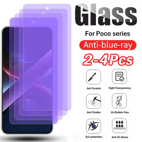 2-4Pcs Anti Blue Light Tempered Glass For Xiaomi Poco X7 Pro X6 X5 X3 Nfc Screen Protector for Xiaom
