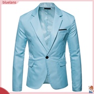   Men Blazer Solid Color Single Button Autumn Winter Pockets Lapel Suit Coat for Office