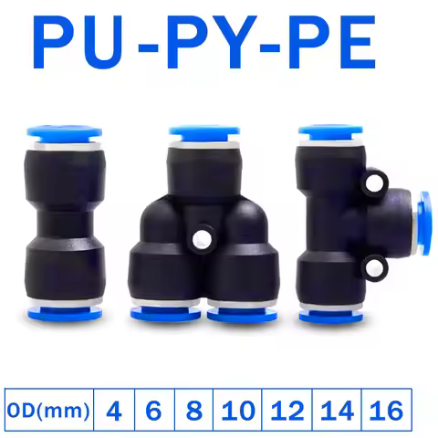 100pcs PE PU PG PY PW Air Connectors 4 6 8 10 12mm Pneumatic Fitting Quick Connect Tee 3Way Plastic 