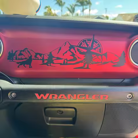 Wolf Mountain with Compass Scene Dashboard Car Vinyl Decals And Stickers For Jeep Wrangler JL/Jeep G