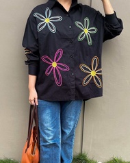 Atasan Wanita Kekinian Bahan Poplin Terbaru 2025 Kemeja BKK Viral Termurah Warna Putih dan Hitam Bor