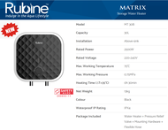 Rubine Matrix 30L Storage Water Heater Black MT30B (5yr warranty)