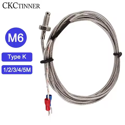 Thermocouple Thread M6 Screw Type K 1/2/3/4/5m Probe Sensor Temperature Sensor 0-400°C Temperature C