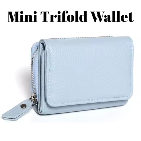Pomelo Best Trifold Small Wallet For Women RFID Blocking Faux Leather Slim Card Holder With Zipper C
