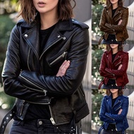 Mode Shop New Autumn/Winter Women Fashion Long Sleeve Zipper PU Leather Jacket Fall Moto Biker Jacke