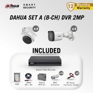 DAHUA Full Set A (8-ch) 1080p Full HD 2MP Smart IR CCTV | 8CH XVR DVR & HDD | DAHUA Pwr | 100M Cable