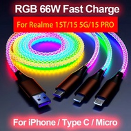 KY64 1.2M 6A  3 IN 1 66W Type c Fast Charging Cable RGB USB Type C Micro Data Cords for Realme 14 5G