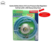 Low Pressure Gas Regulator Safety set Kepala Gas Cento PVC Hose 1.3 Meter With Adjustable Clips SIRI