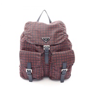 【二手】Prada PRADA 雙肩包 1BZ811 海軍藍/RED尼龍 Saffiano 皮革女雙肩包 二手