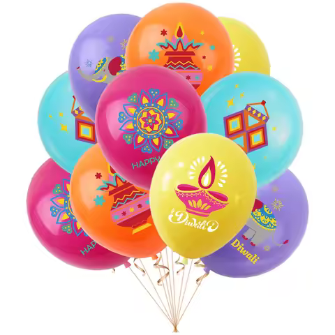 10Pcs Diwali Theme Latex Balloon Diwali Party Decoration Indian Diwali Lotus Elephant Balloons Happy