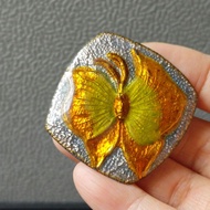 C1611-Japanese Ao Dai – 3D Embossed GOLD BUTTERFLY SHAPE – CLASSIC EMERGED SILVER ENAMEL