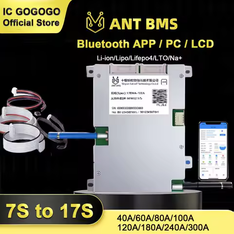 7S to 17S ANT BMS 40A 60A 80A 100A Lithium Li-ion Lifepo4 LTO Battery Protection Board Smart Bluetoo