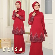 Baju Kurung Moden Elisa「 Warna Maroon 」 Sedondon Dewasa Ibu Anak