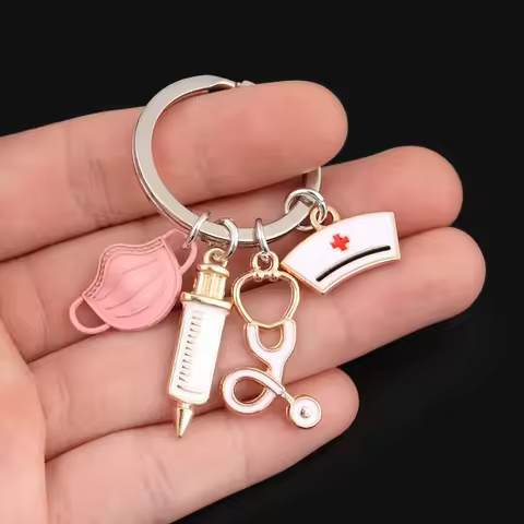 New Doctor Keychain Medical Tool Keyring Injection Syringe Stethoscope Nurse Cap Key Chain