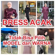 Dress Sahara Satin Mix Brokat Tile Kancing Gaun Simpel Elegan Mewah Baju Wanita Trend Terbaru 2026