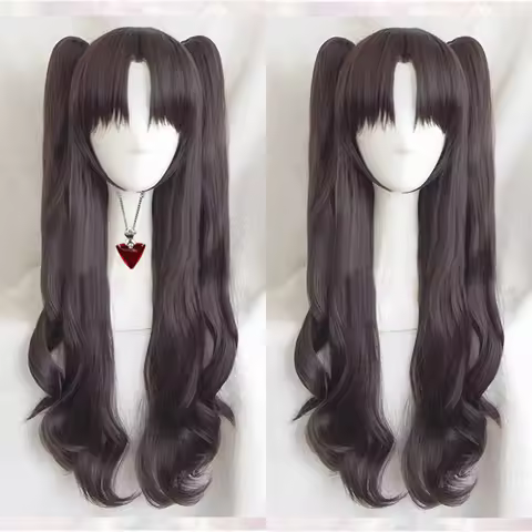 Fate/stay night Rin Tohsaka Long Wavy Brown Ponytail Heat Resistant Hair Cosplay Costume Wig + Ruby 