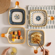 Ashome Piring Keramik Gagang Motif Blue Flower Series Tahan Panas & Mircrowave Safe / Piring Saji Ke