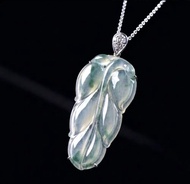 玻璃種飄藍花翡翠葉子項鍊 14K金鑽石 | 天然緬甸翡翠A貨 | 送禮