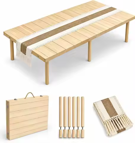 Folding Picnic Table, 60 x 30 in Portable Solid Wood Boho Low Picnic Table