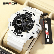 Sanda นาฬิกาทหารสำหรับผู้ชายนาฬิกาสปอร์ตสีขาว LED ดิจิตอลกันน้ำ50เมตรนาฬิกามัลติฟังก์ชั่น3168