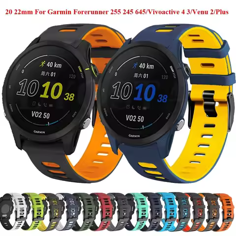 22 20mm Silicone Band For Garmin Forerunner 265 965 255 255M 245 645 158 55/Venu 2 Plus/Vivoactive 4