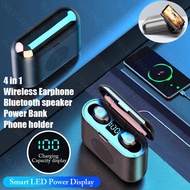 [4 in 1]Tws F9 Wireless bluetooth headset/bluetooth Speaker/power bank/popsocket 5.0 Touch Sports headphone true Stereo earphone