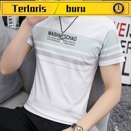baju t shirt lelaki murah viral baju kaos lelaki T-Shirt Lengan Pendek Lelaki Berjalur Separuh Potongan Lengan Atas Versi Korea T-Shirt Lelaki Baju Sepadan dengan Trend T-Shirt Bawah T-Shirt