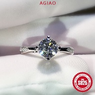 Nats Living PT950 Cincin Moissanite Emas Putih Ring Berlian Pertunangan Wanita Elegan Empat Cakar