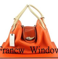 France Window 愛馬仕Hermes 橘色+米黃色雙拼色 Lindy34Cm