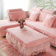 Korean fabric combination sofa cushion pink garden sofa towel lace full cover sofa cover four season