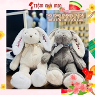 [Embroidered Name] Barney Plush Rabbit Embroidered with Baby's Name, Soft Plush Rabbit with Name Emb