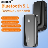 KEBETEME 2 In 1 Stereo Bluetooth Audio Receiver BT5.1 NFC Type C Charging Headset Wireless Car Kit T