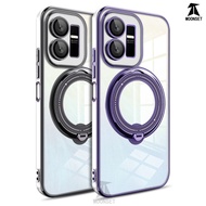 For Vivo Y35 4G / Y16 / Y22s / Y02s / Y20 Case Transparent Clear Back Invisible Magnetic Ring Stand 