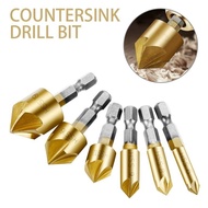 (AO) 6pcs COUNTERSINK CHAMFER SET Chamferring TOOL HEXAGONAL SHANK TITANIUM DRILL BIT