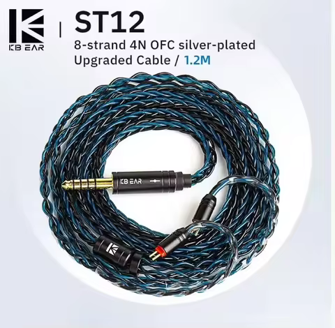KBEAR ST12 8 core HiFi Earphone 4N OFC silver-plated Upgraded Cable 3.5/4.4mm MMCX/0.78mm 2Pin for L