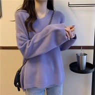 Gentle Retro Purple v-Neck Bottoming Sweater Women Autumn Winter Loose Lazy Style Outer Wear Pullover Sweater Top Trendy F3U