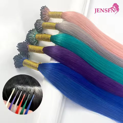 8D Microbeads Color Hair Extensions Human Hair 10pcs 0.5g/s Micro Ring 18Inch For Women Pink Blue Gr
